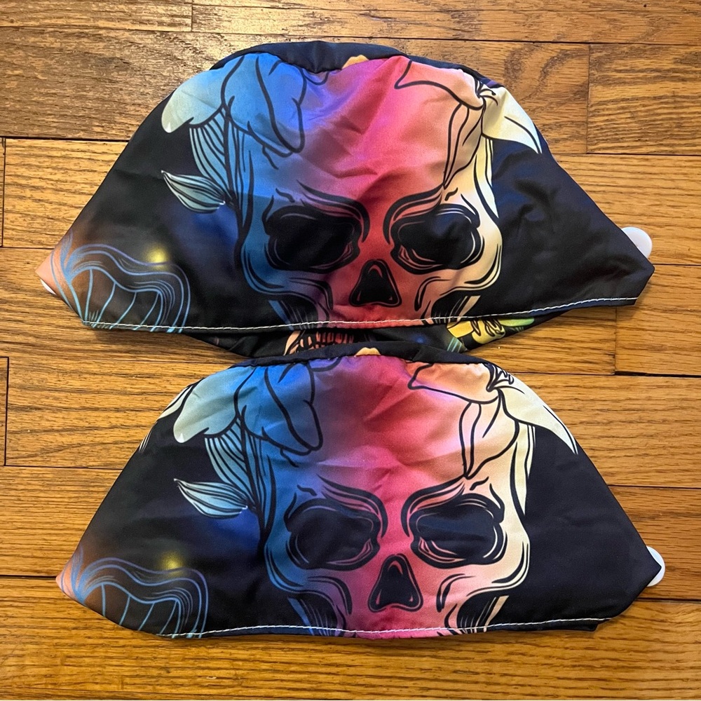 Skull and Floral Scrub Caps - Picture 4 of 4